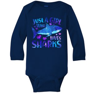 Funny Cute Just A Girl Who Loves Sharks Baby Long Sleeve Bodysuit