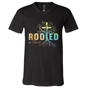 Faith Christian Jesus Lovers Rooted In Christ V-Neck T-Shirt