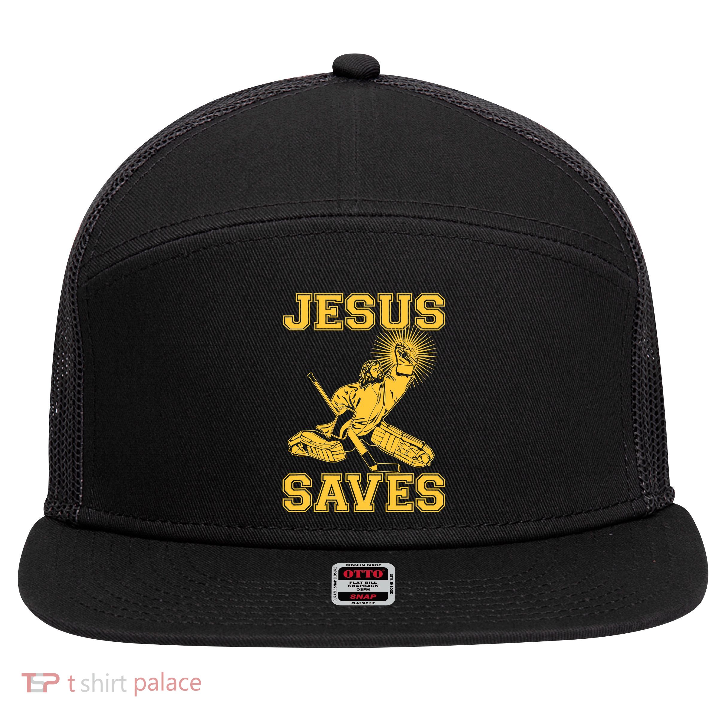 Funny Christian Jesus Saves Hockey 7 Panel Mesh Trucker Snapback Hat
