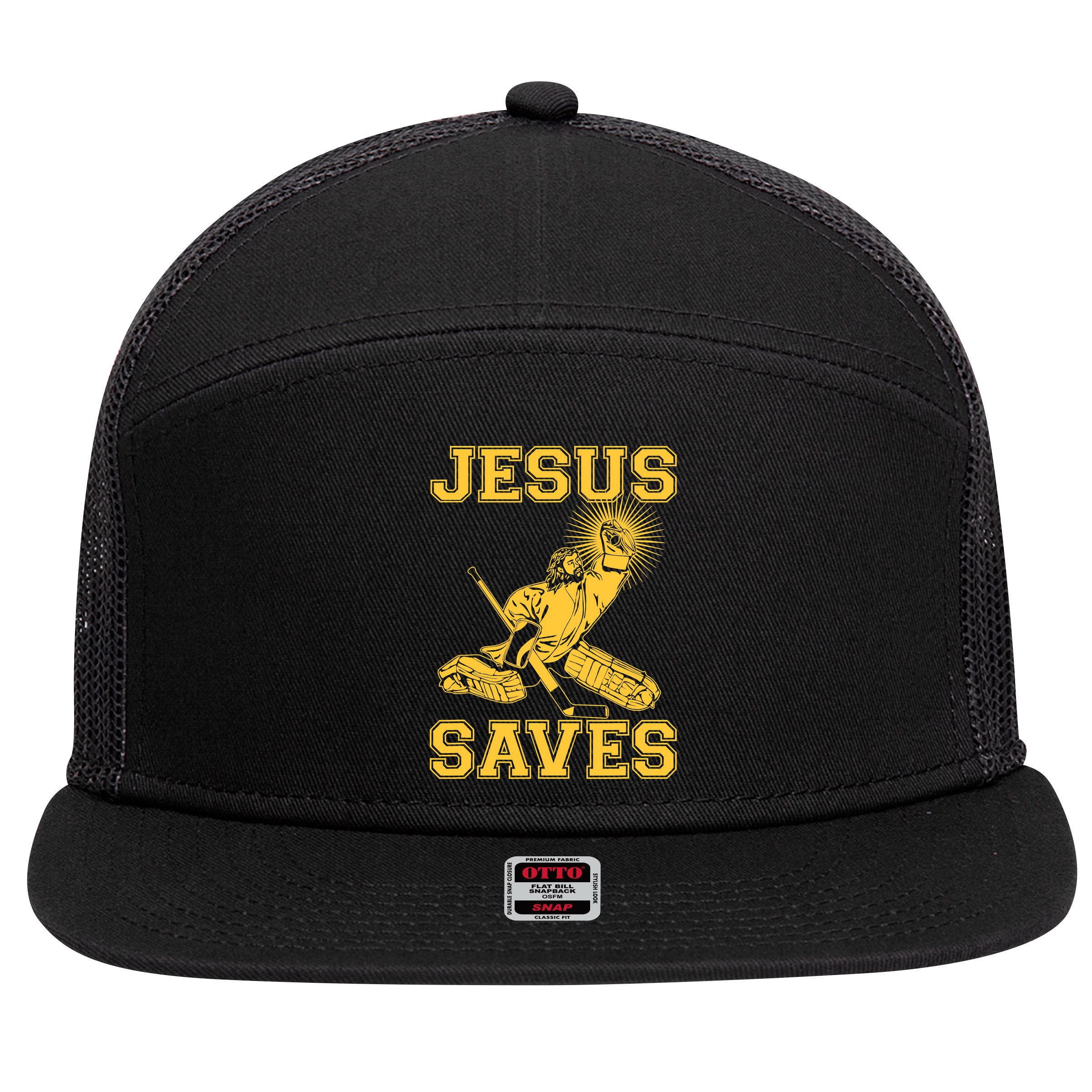 Funny Christian Jesus Saves Hockey 7 Panel Mesh Trucker Snapback Hat