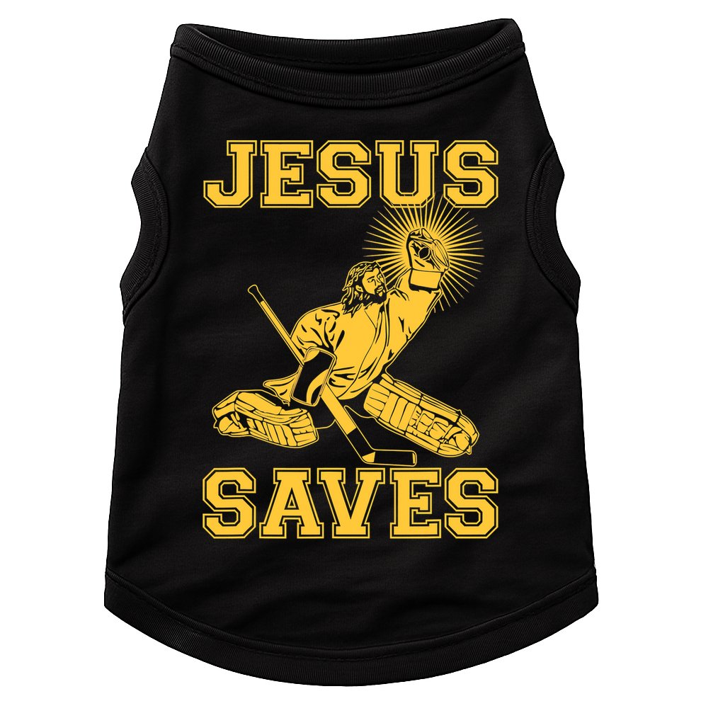 Funny Christian Jesus Saves Hockey Doggie Tank