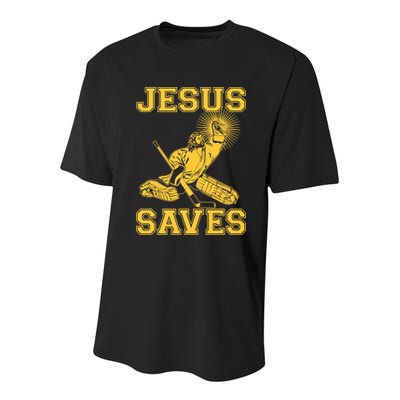 Funny Christian Jesus Saves Hockey Youth Performance Sprint T-Shirt