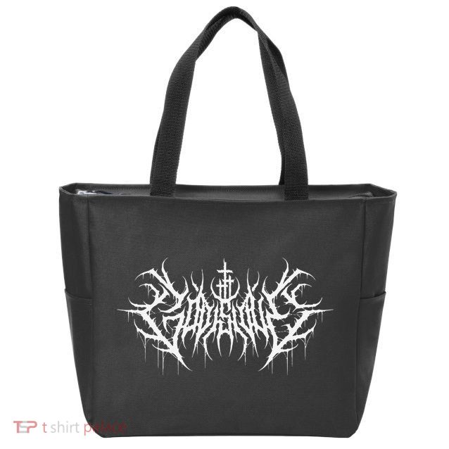 Funny Cross Jesus God Is Love Death Metal Design Zip Tote Bag