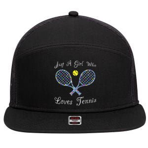 Fun Cute Just A Girl Who Loves Tennis Player 7 Panel Mesh Trucker Snapback Hat