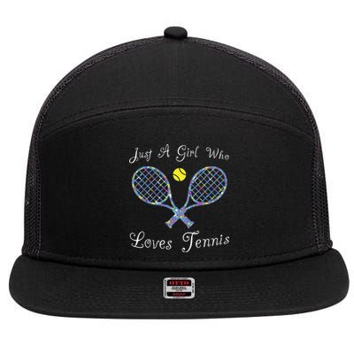 Fun Cute Just A Girl Who Loves Tennis Player 7 Panel Mesh Trucker Snapback Hat