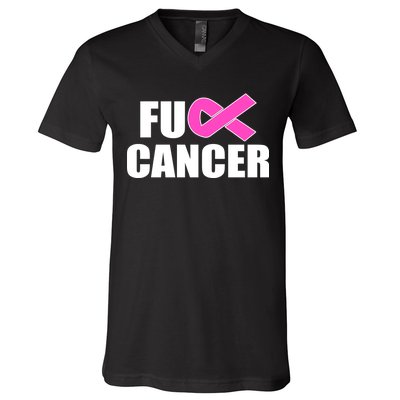 F*ck Breast Cancer Fight Logo V-Neck T-Shirt