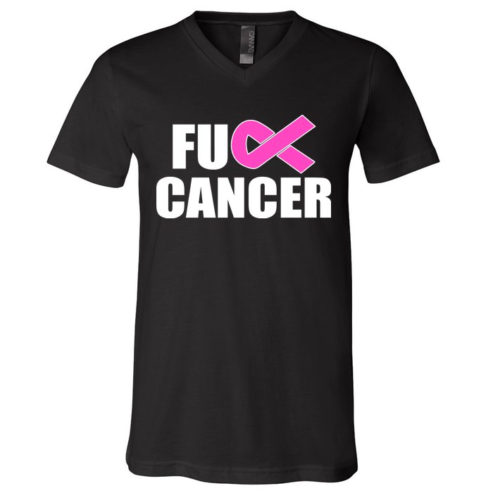 F*ck Breast Cancer Fight Logo V-Neck T-Shirt