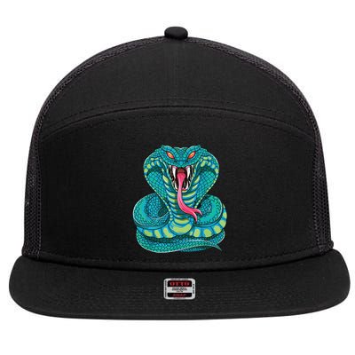 Fanged Cobra King Snake Fast Striking Fangs Bite 7 Panel Mesh Trucker Snapback Hat