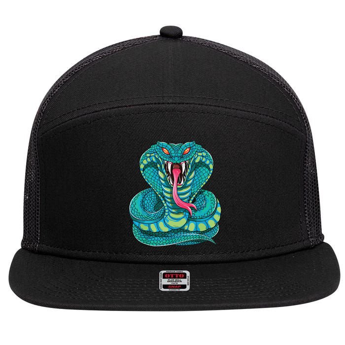 Fanged Cobra King Snake Fast Striking Fangs Bite 7 Panel Mesh Trucker Snapback Hat