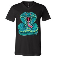 Fanged Cobra King Snake Fast Striking Fangs Bite V-Neck T-Shirt