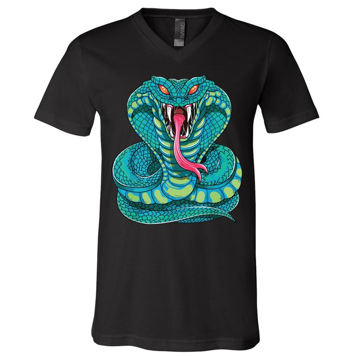 Fanged Cobra King Snake Fast Striking Fangs Bite V-Neck T-Shirt