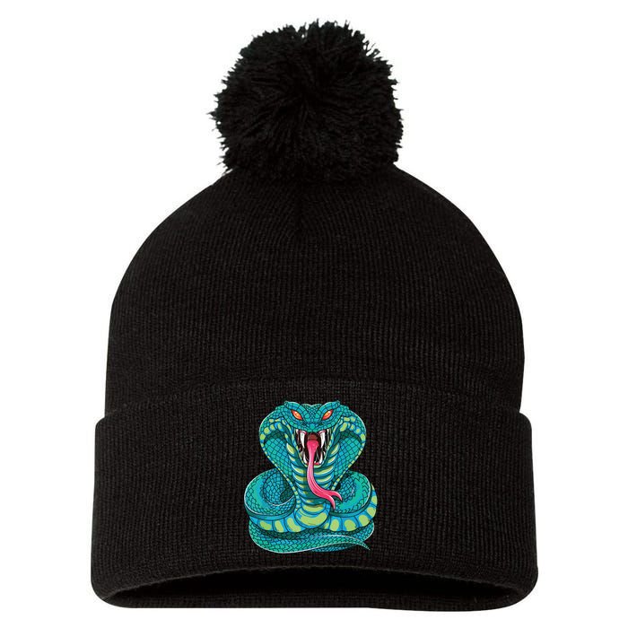 Fanged Cobra King Snake Fast Striking Fangs Bite Pom Pom 12in Knit Beanie