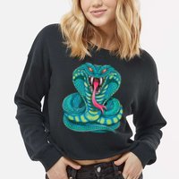 Fanged Cobra King Snake Fast Striking Fangs Bite Cropped Pullover Crew