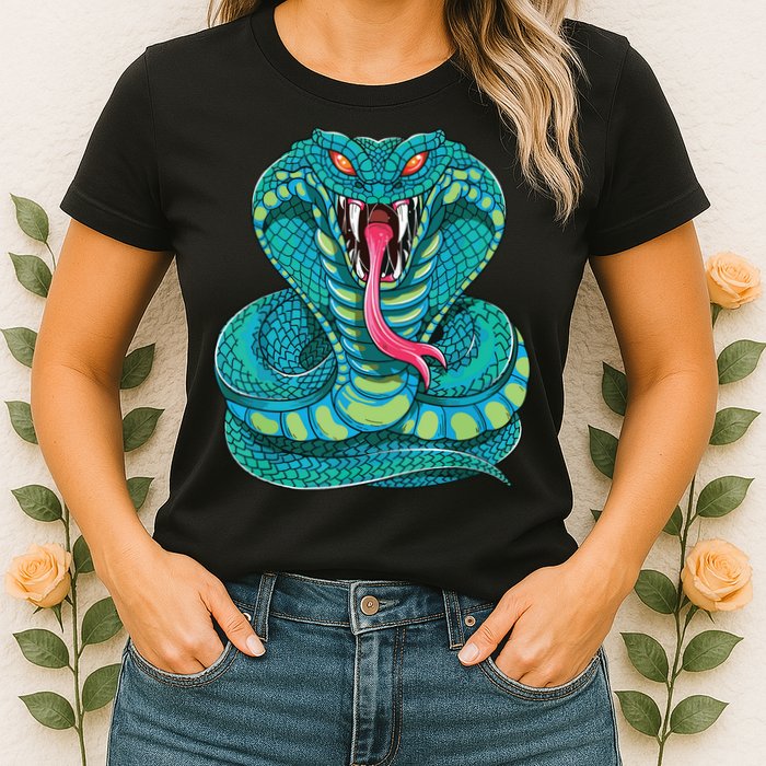 Fanged Cobra King Snake Fast Striking Fangs Bite Womens T-Shirt