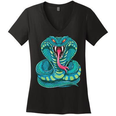 Fanged Cobra King Snake Fast Striking Fangs Bite Women's V-Neck T-Shirt