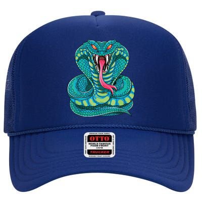 Fanged Cobra King Snake Fast Striking Fangs Bite High Crown Mesh Back Trucker Hat