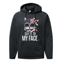 Funny Cat Kamala Harris 2024 Say It To My Face Performance Fleece Hoodie