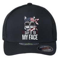 Funny Cat Kamala Harris 2024 Say It To My Face Flexfit Unipanel Trucker Cap