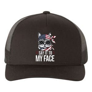 Funny Cat Kamala Harris 2024 Say It To My Face Yupoong Adult 5-Panel Trucker Hat