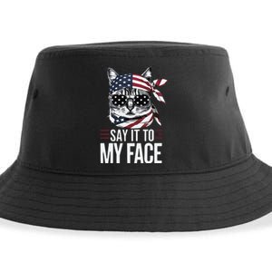 Funny Cat Kamala Harris 2024 Say It To My Face Sustainable Bucket Hat