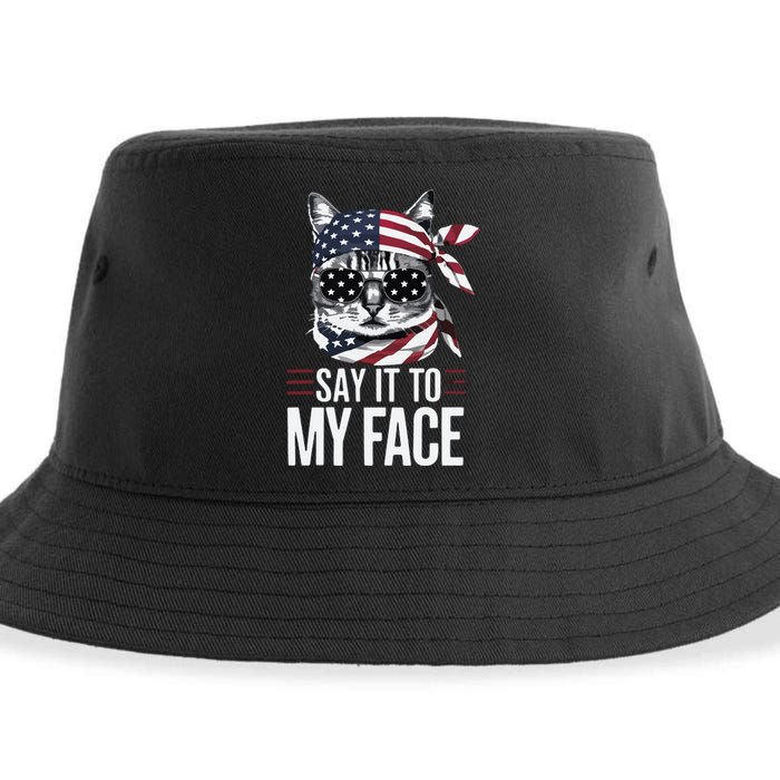 Funny Cat Kamala Harris 2024 Say It To My Face Sustainable Bucket Hat