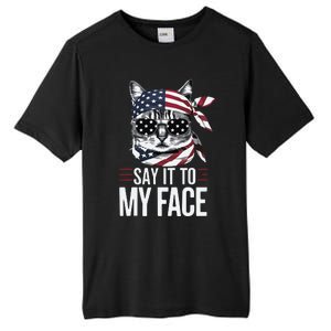 Funny Cat Kamala Harris 2024 Say It To My Face Tall Fusion ChromaSoft Performance T-Shirt