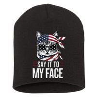 Funny Cat Kamala Harris 2024 Say It To My Face Short Acrylic Beanie