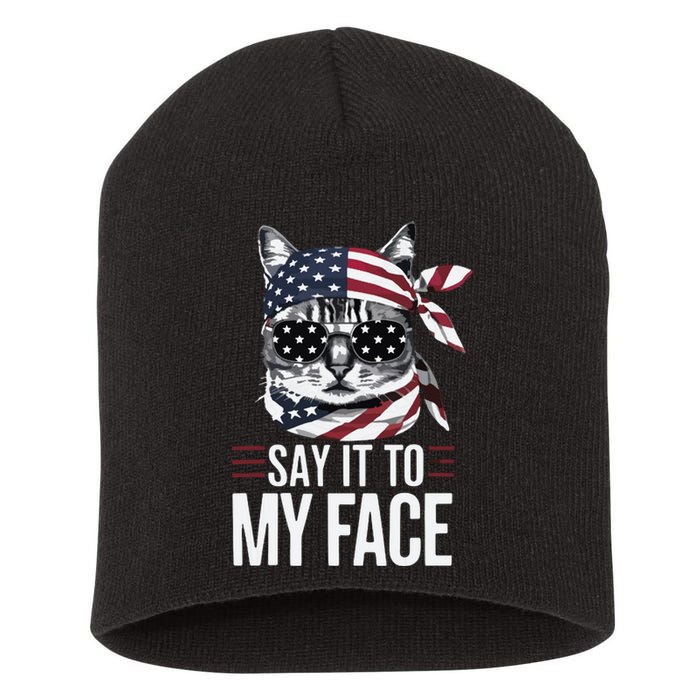 Funny Cat Kamala Harris 2024 Say It To My Face Short Acrylic Beanie