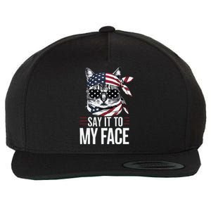 Funny Cat Kamala Harris 2024 Say It To My Face Wool Snapback Cap