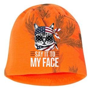 Funny Cat Kamala Harris 2024 Say It To My Face Kati - Camo Knit Beanie