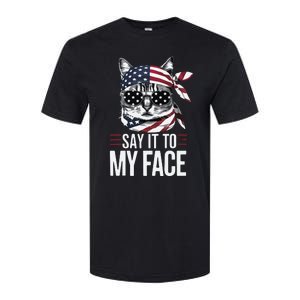 Funny Cat Kamala Harris 2024 Say It To My Face Softstyle CVC T-Shirt