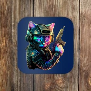 Funny Cat Kitty Pew Gun Meme Rifle Tee Coaster