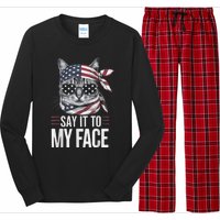 Funny Cat Kamala Harris 2024 Say It To My Face Long Sleeve Pajama Set