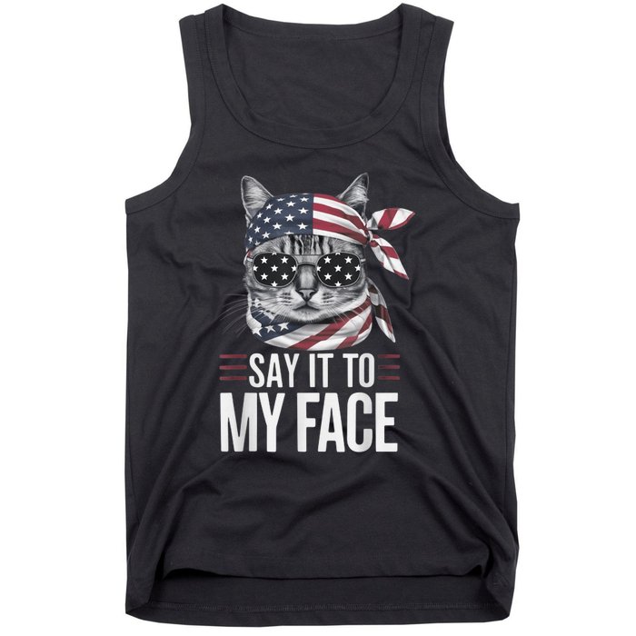 Funny Cat Kamala Harris 2024 Say It To My Face Tank Top