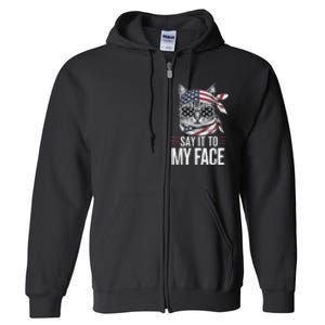 Funny Cat Kamala Harris 2024 Say It To My Face Full Zip Hoodie