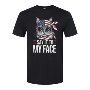 Funny Cat Kamala Harris 2024 Say It To My Face Softstyle CVC T-Shirt