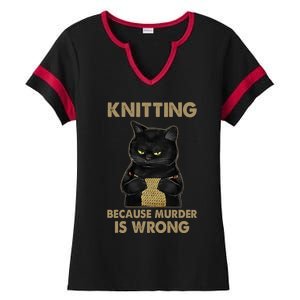 Funny Cat Knits Meaningful Gift Knitting Because Murder Is Wrong Gift Ladies Halftime Notch Neck Tee