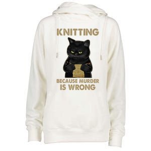 Funny Cat Knits Meaningful Gift Knitting Because Murder Is Wrong Gift Womens Funnel Neck Pullover Hood