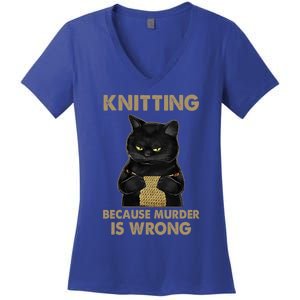 Funny Cat Knits Meaningful Gift Knitting Because Murder Is Wrong Gift Women's V-Neck T-Shirt