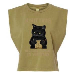 Funny Cat Knits Meaningful Gift Knitting Because Murder Is Wrong Gift Garment-Dyed Women's Muscle Tee