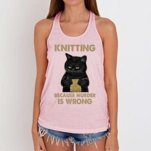 Funny Cat Knits Meaningful Gift Knitting Because Murder Is Wrong Gift Women's Knotted Racerback Tank