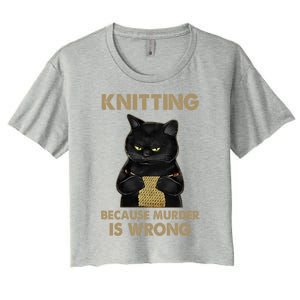 Funny Cat Knits Meaningful Gift Knitting Because Murder Is Wrong Gift Women's Crop Top Tee