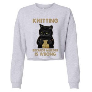 Funny Cat Knits Meaningful Gift Knitting Because Murder Is Wrong Gift Cropped Pullover Crew