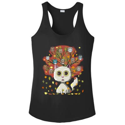 Funny Cute Kawaii Cat Owl Coffee Lover Autumn Leaves Fall Thanksgiving Cool Gift Ladies PosiCharge Competitor Racerback Tank