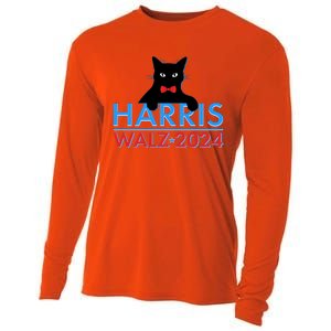 Funny Cute Kamala Harris Tim Walz 2024 Cat Cooling Performance Long Sleeve Crew