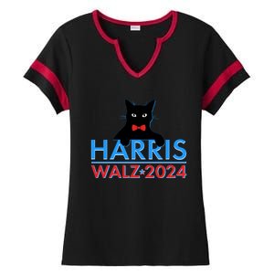 Funny Cute Kamala Harris Tim Walz 2024 Cat Ladies Halftime Notch Neck Tee