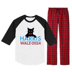 Funny Cute Kamala Harris Tim Walz 2024 Cat Raglan Sleeve Pajama Set