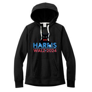 Funny Cute Kamala Harris Tim Walz 2024 Cat Women's Fleece Hoodie