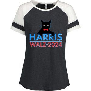 Funny Cute Kamala Harris Tim Walz 2024 Cat Enza Ladies Jersey Colorblock Tee