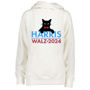 Funny Cute Kamala Harris Tim Walz 2024 Cat Womens Funnel Neck Pullover Hood